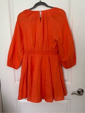 J. Crew Orange Linen Smocked Waist Long Sleeve Mini Dress